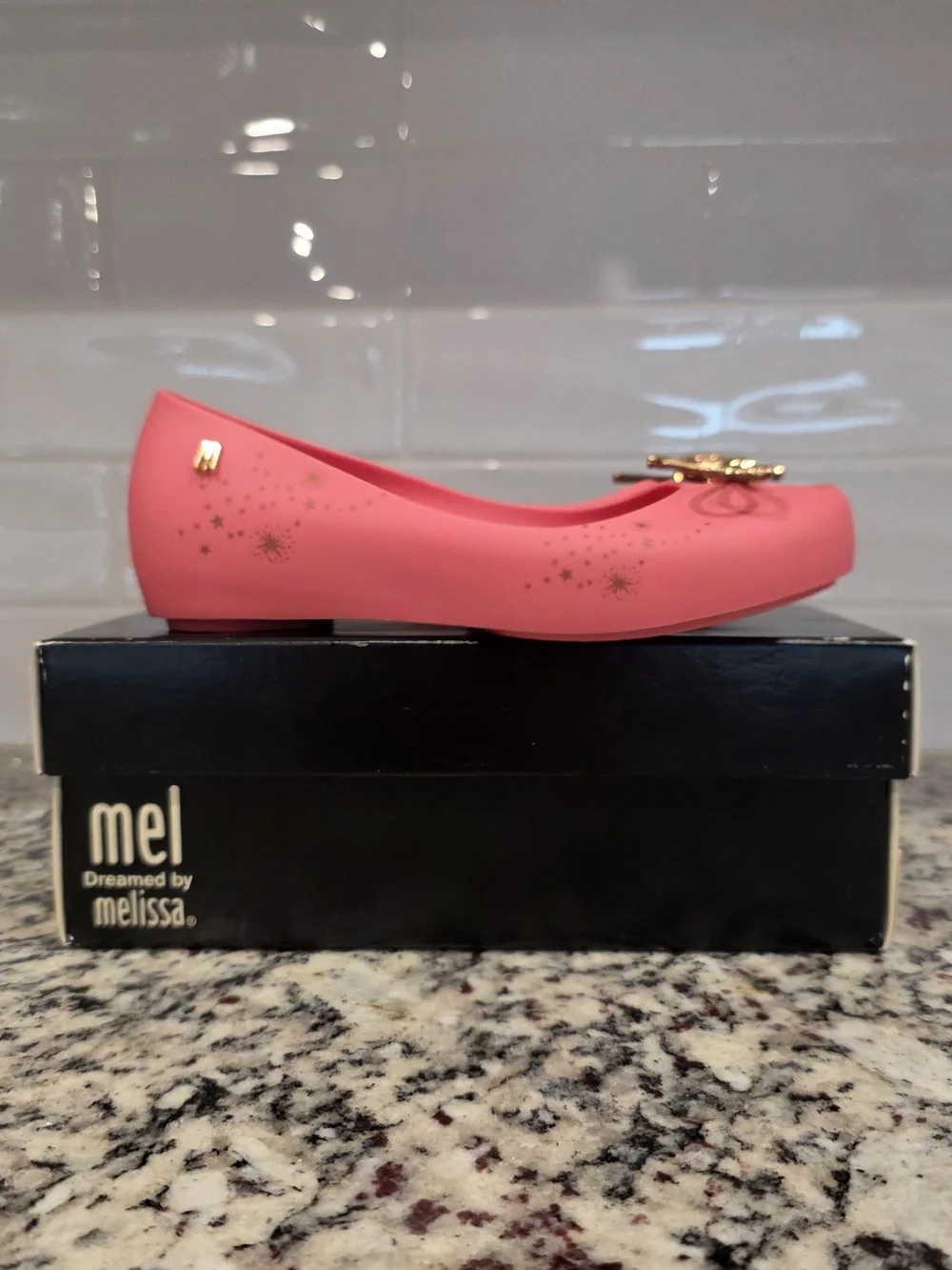 Mel Girls Ultragirl Elements Ballet Flats with Gold Bow Accent - Size 3Y